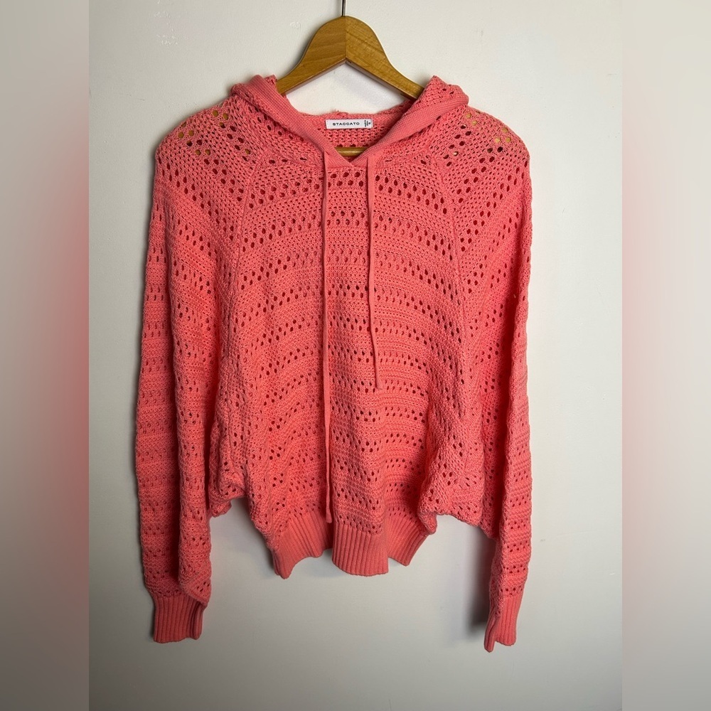 Staccato Cozy Pink Knit Hoodie Sweater Long Sleeve Breathable Lagenlook Sz S